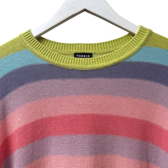 Torrid Sweater Large (Torrid 0) Harley Pastel Stripe Cotton Blend Crew Neck - Picture 4 of 12
